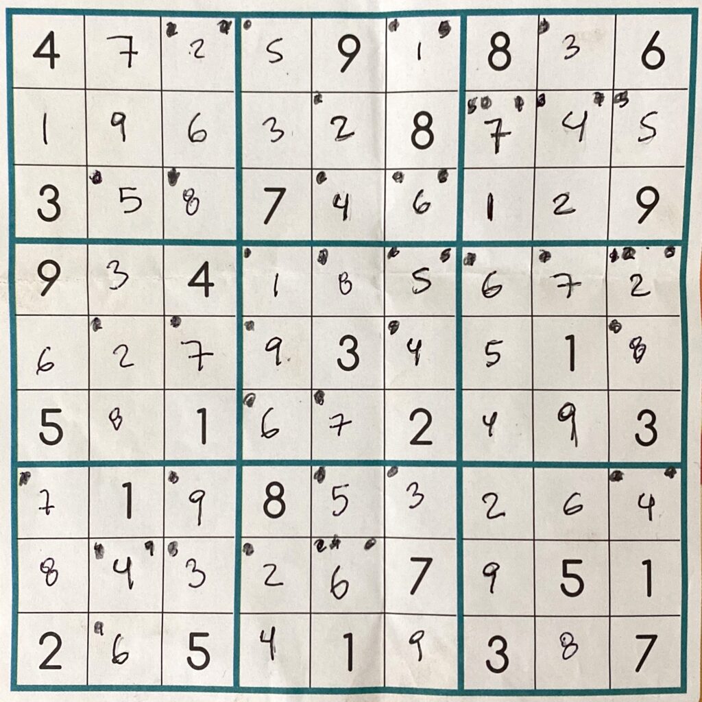 Sudoku nivel experto que estaba en el restaurante donde cenamos